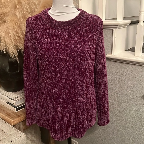 Talbots Chenille Sweater Womens Medium Purple Chunky Knit Size Small - Picture 2 of 8